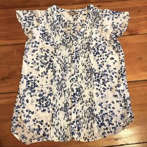 H&M Blue/White Floral Short Sleeve Blouse